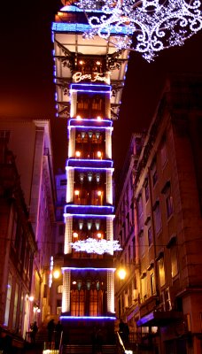 Nicely lit elevator/observation tower  in Lisbon