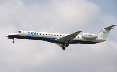 BMI ERJ in normal livery approaching LHR 27L