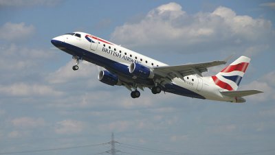 BA E-170 jet taking off from LCY