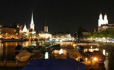 The classic night scene of Zurich