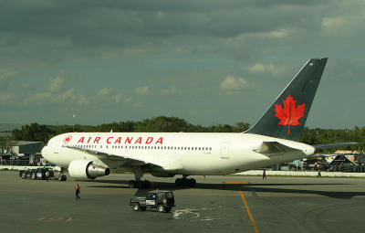 Air Canada 767 being pushed back at Cancun