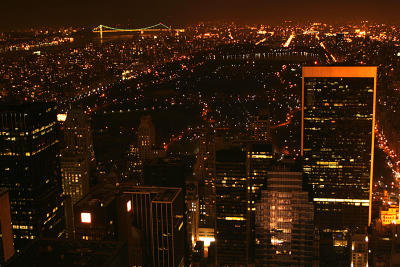 Uptown view, Central Park in the dark and GW Bridge in the distance