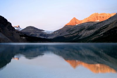 Dawn over Bow Lake and Bow Glacier