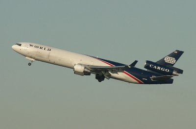 The MD-11 in World Airways' new livery departing JFK 22R, Nov, 2007
