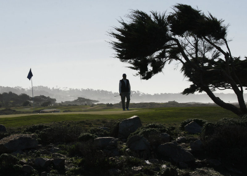 We drove Montereys 17 Mile Drive.  Heres a golfer on one of several golf courses on the drive.