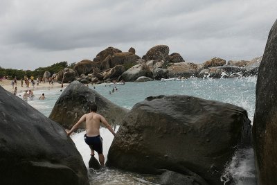 At the Baths, you climb, crawl & wade through a maze of huge boulders to get to Devils Bay beach.