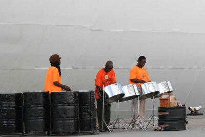 The cruise ships were welcomed to Antigua with steel drum music pierside.