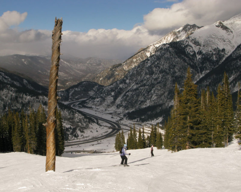 Skiing down Copper Mountain, Colorado.  ( I-70 in the background)