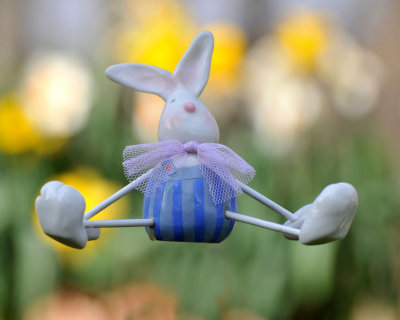 Easter bunny jumping for joy