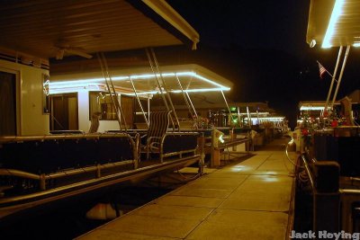 Houseboat row at night