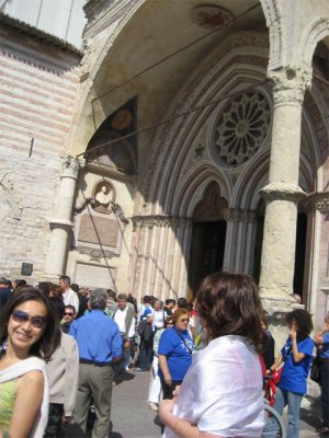 Waiting outside of Basilica of St. Francis