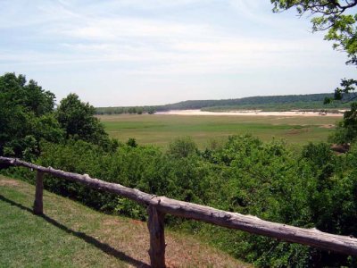 The Red River can be seen from the back porch