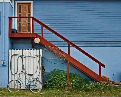 Blue bike & house