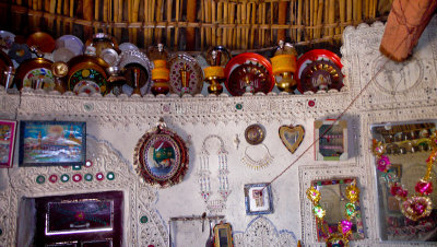 decorated walls  topped with pots