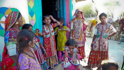 Ahir village selling dolls, embroideries