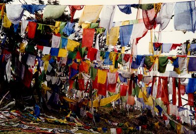 Bhutan prayer flags in mountains