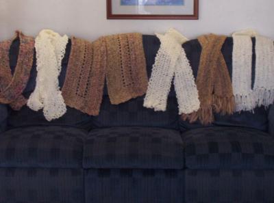 6 scarves I made and gave as 2005 Christmas gifts.