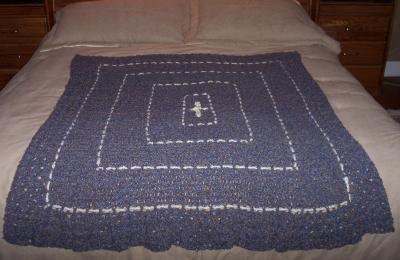 The only photo of the blanket I made for my Secret Sister for the 2005 Christmas.  (The cross didn't turn out well but borrowed it back and made the cross a different way.)