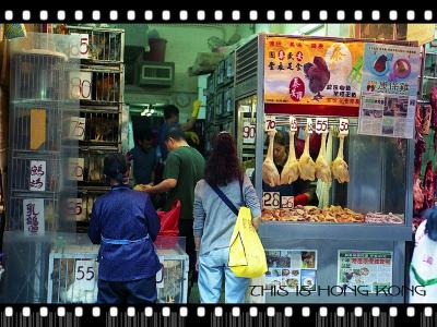 Fresh chicken hanged for sale, Wanchai Market