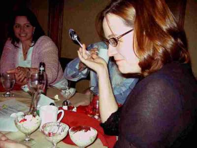 Stephanie taking advantage of leftover desserts