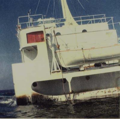 Bridge superstructure, note the port lifeboat. lifeboats from the stern were launched.