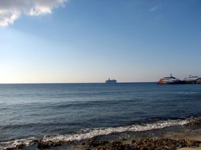 A cruise ship in the distance