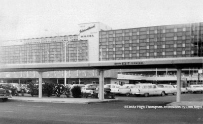 1959- the ground level parking lot and the new terminal at Miami International Airport after hotel added