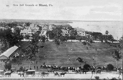 1907 - new ball grounds on Biscayne Bay in downtown Miami before Bayfront Park was built from filling in the bay