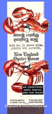 Matches from the New England Oyster House restaurant chain