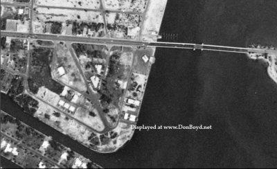 1952 - aerial view of the west end of the 79th Street Causeway in Miami, Florida