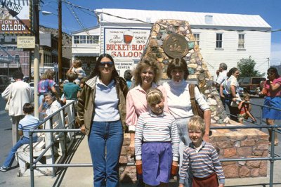 1985 - Karen(Brenda's good friend), Karen C., Karen D., Brenda Reiter and her son Justin at the Pony Express Centennial Monument