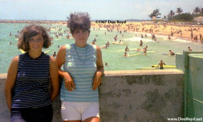 1967 - Janet Province and Anita Petrogallo on the South Beach Fishing Pier with South Beach in the background
