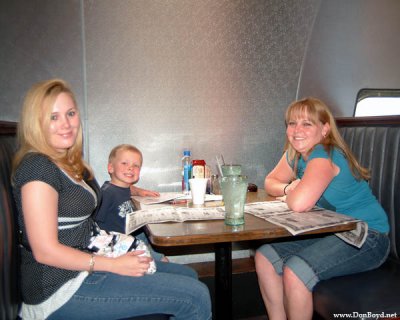 July 2009 - Kyler with his Aunt Donna and his mom Karen having lunch in The Airplane Restaurant