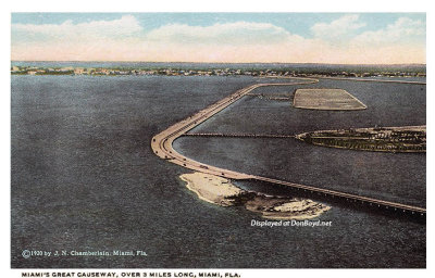 1920 - aerial view of the new causeway to Miami Beach, later the County Causeway and then MacArthur Causeway
