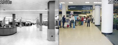 2009 - center terminal lobby (right) compared to original terminal lobby (left)