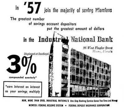 1957 - ad for Industrial National Bank of Miami on Flagler Street, Miami