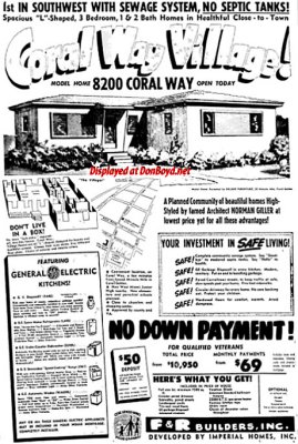 1954 - ad for Coral Way Village by F&R Builders, first in SW Dade with sewage systems!