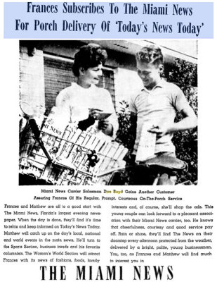 1962 - Frances Wodzinski and Don Boyd in a Miami News advertisement - full ad