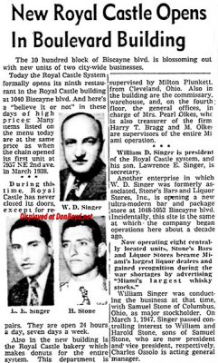 1948 - article about William D. Singer, the new Royal Castle building and Stone's Liquors and Bars