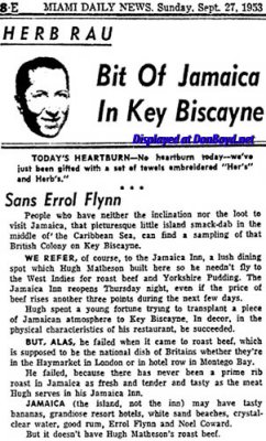 1953 - a Herb Rau column on Hugh Matheson's Jamaica Inn on Key Biscayne