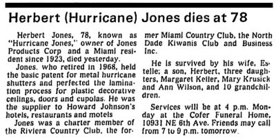 1980 - Miami News article on the death of Herbert S. Jones