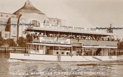 The DIXIE headed up the Miami River bound for Pirates Cove, the original name for Coppinger's Tropical Gardens
