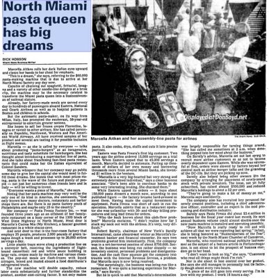 1979 - business news article about Marcella and big plans to expand for airline catering