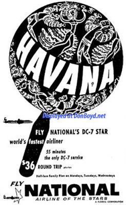 1955 - ad for National Airlines DC-7 Star service to Havana, Cuba