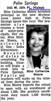1957 - Miss Catherine Moore, first principal of Palm Springs Junior High School in Hialeah