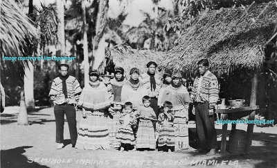 Seminole Indians at their village at Pirates Cove (later Coppinger's Tropical Gardens), Miami
