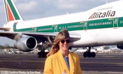 March 1992 - Brenda Reiter Goto and taxiing Alitalia B747-200 at Miami International Airport