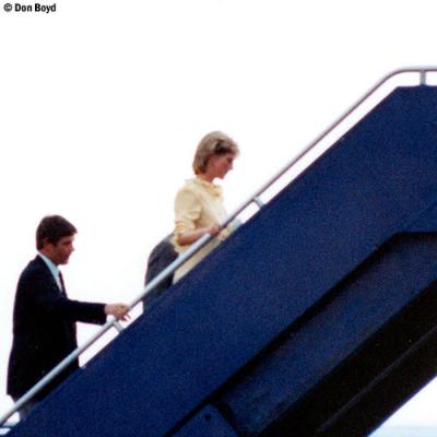 Princess Diana and Prince Charles (behind her) boarding British Airways MIA-LHR nonstop flight at Miami International Airport