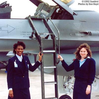 1992 - Diane Dean and Annette Fox with F-16 diversion to Miami International Airport