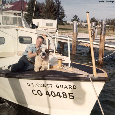 1967 - Posing with Buster, our St. Bernard mascot on CG-40485 at Coast Guard Station Lake Worth Inlet, Peanut Island